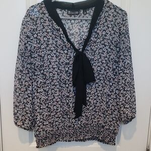 New York & Company Black and White 3/4 Sleeve Sailor Collar Blouse